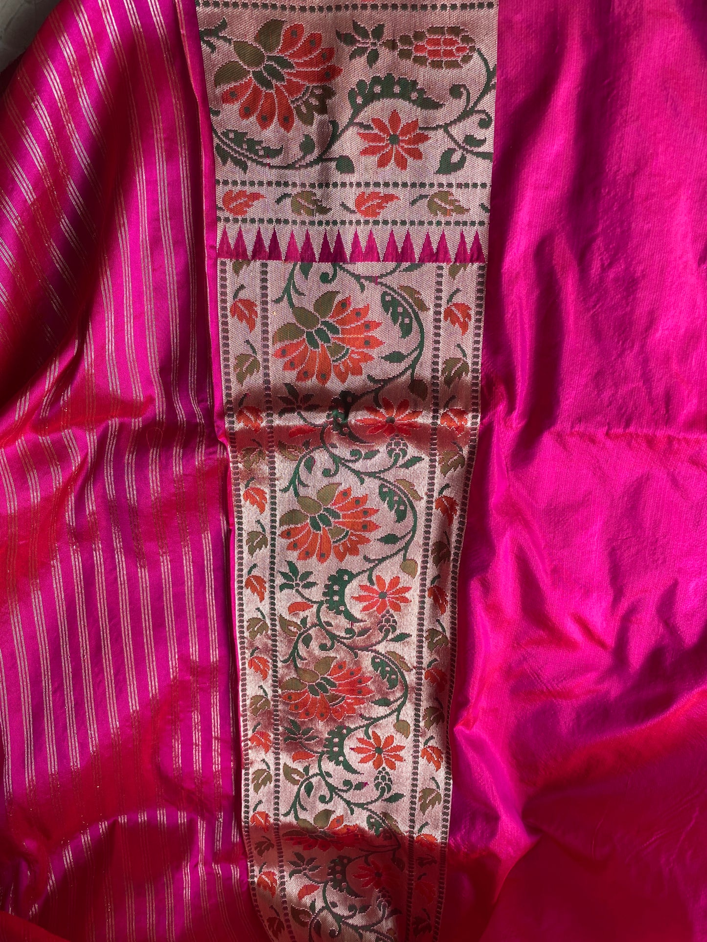 Rani Pink Pure Silk Banarasi Saree with Paithani Border by Shades Of Benares - banarasi - banarasi saree shop - banarasi saree manufacturers - banarasi saree wholesale - banaraasi sarees