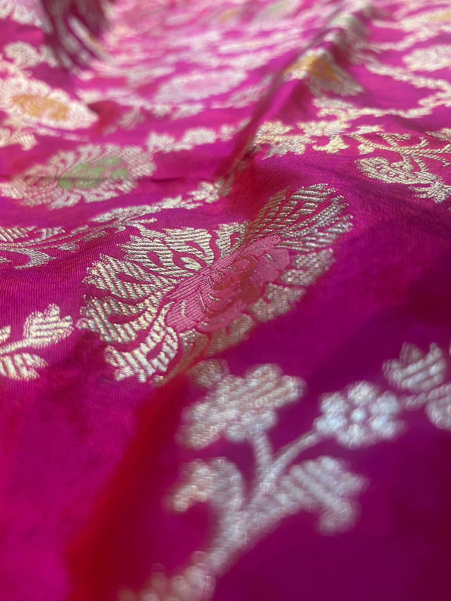 Rani Pink Pure Silk Banarasi Saree with Meenakari Floral Jaal by Shades Of Benares - banarasi - banarasi saree shop - banarasi saree manufacturers - banarasi saree wholesale - banaraasi sarees