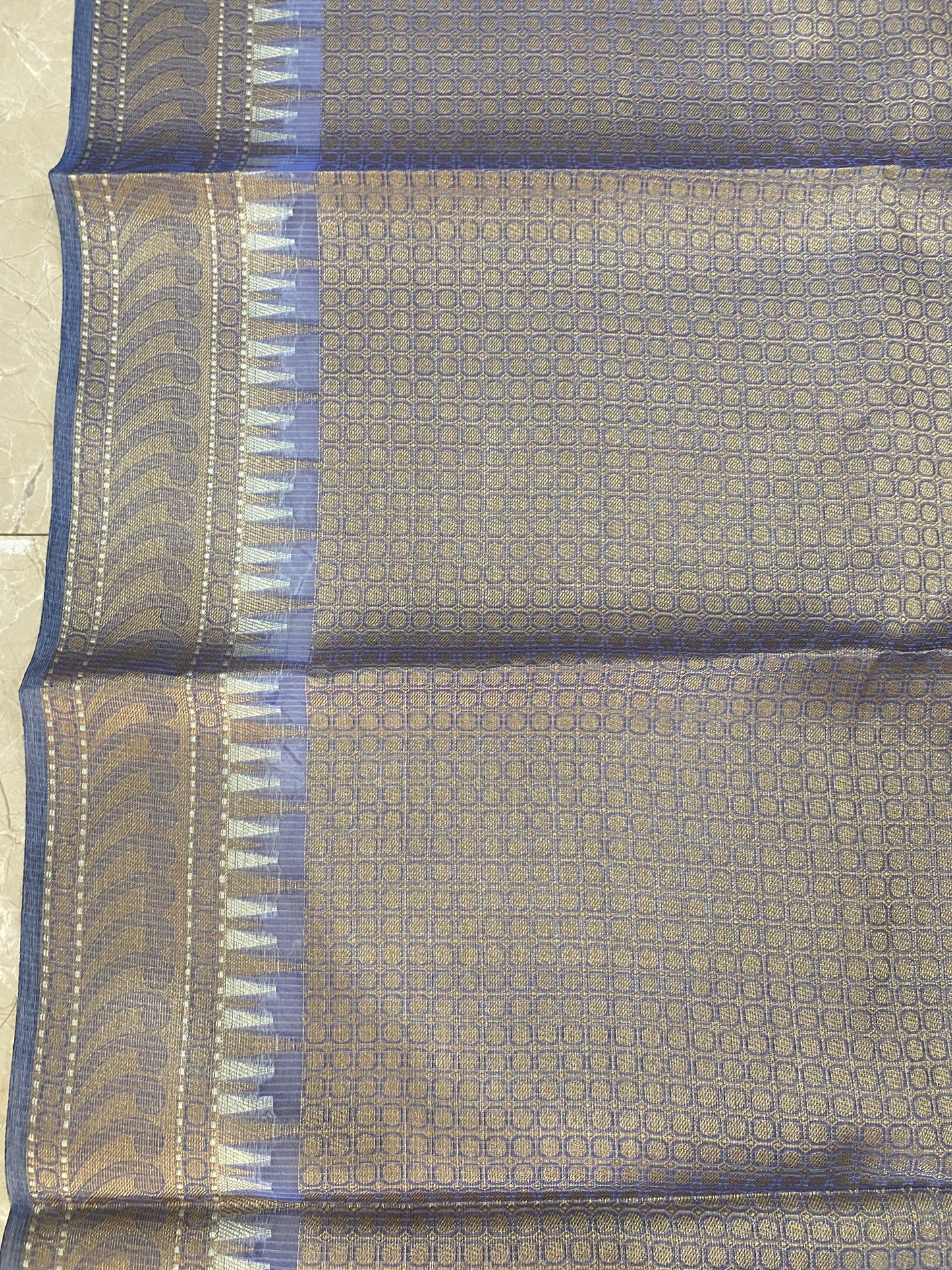 Azure Whispers — Pure Cotton Kota Check Banarasi Saree with Brocade Blouse by Shades Of Banaras - banarasi - banarasi saree shop - banarasi saree manufacturers - banarasi saree wholesale - banaraasi sarees