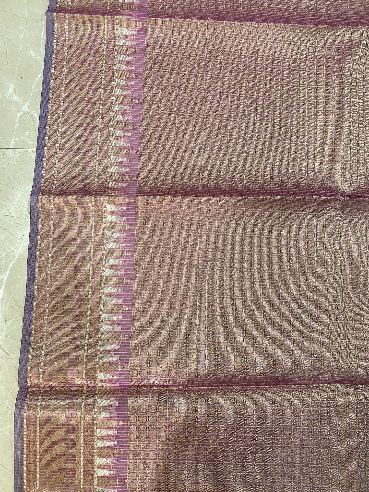 Royal Whisper — Purple Pure Cotton Kota Check Banarasi Saree with Brocade Blouse by Shades Of Banaras - banarasi - banarasi saree shop - banarasi saree manufacturers - banarasi saree wholesale - banaraasi sarees
