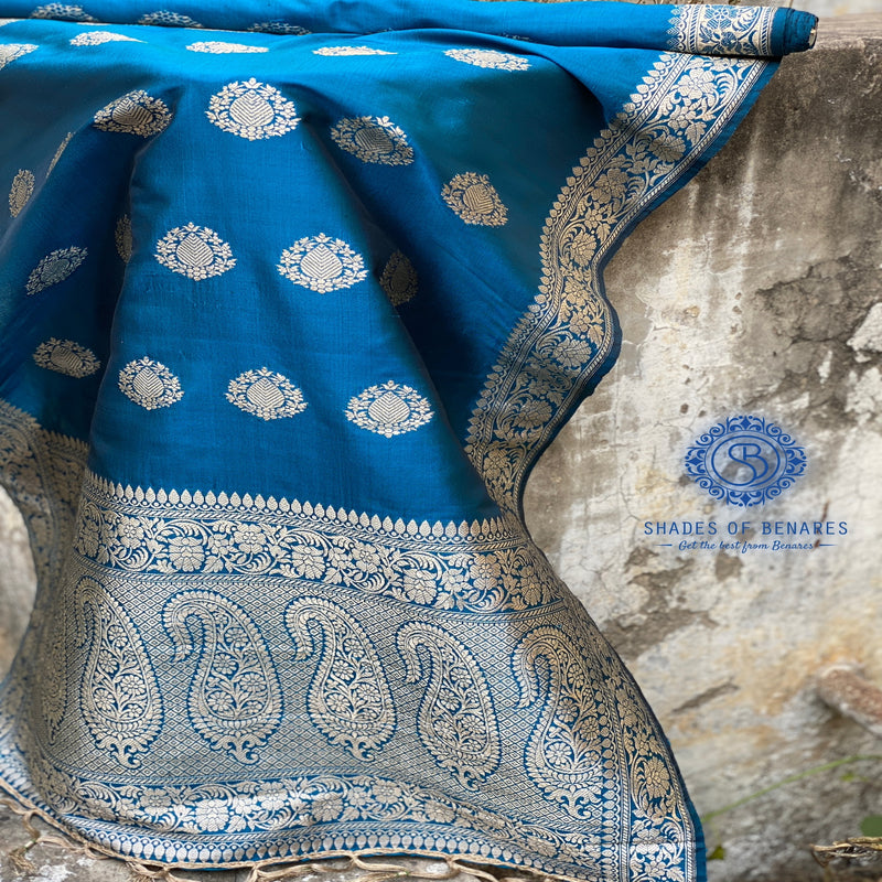 Blue Banarasi Handloom Kadhwa Silk Scarf, limited edition, exudes elegance.