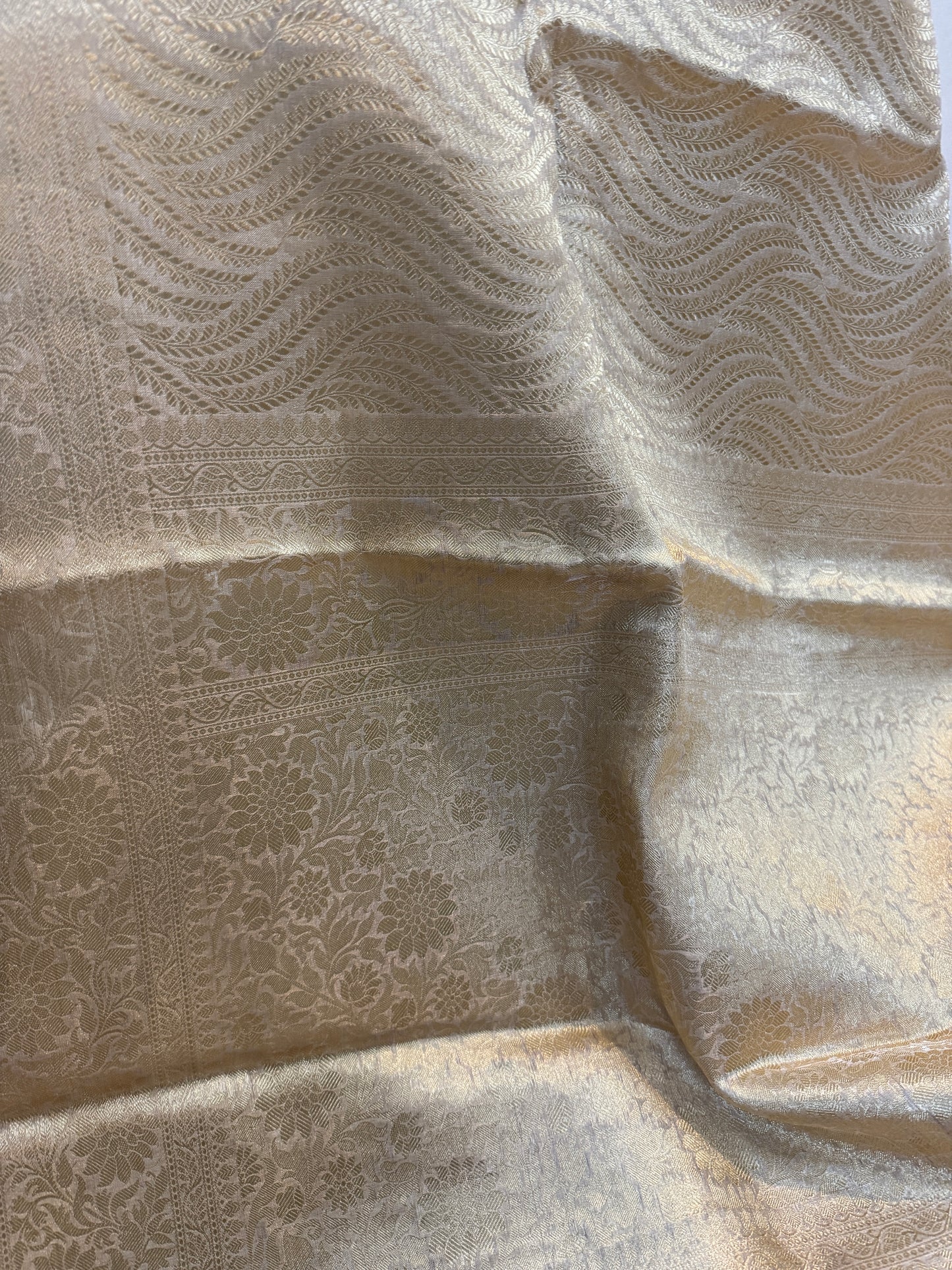 Pure Tissue Handloom Banarasi Saree in Creme with All Over Kadhwa Weaving by Shades Of Benares - banarasi - banarasi saree shop - banarasi saree manufacturers - banarasi saree wholesale - banaraasi sarees