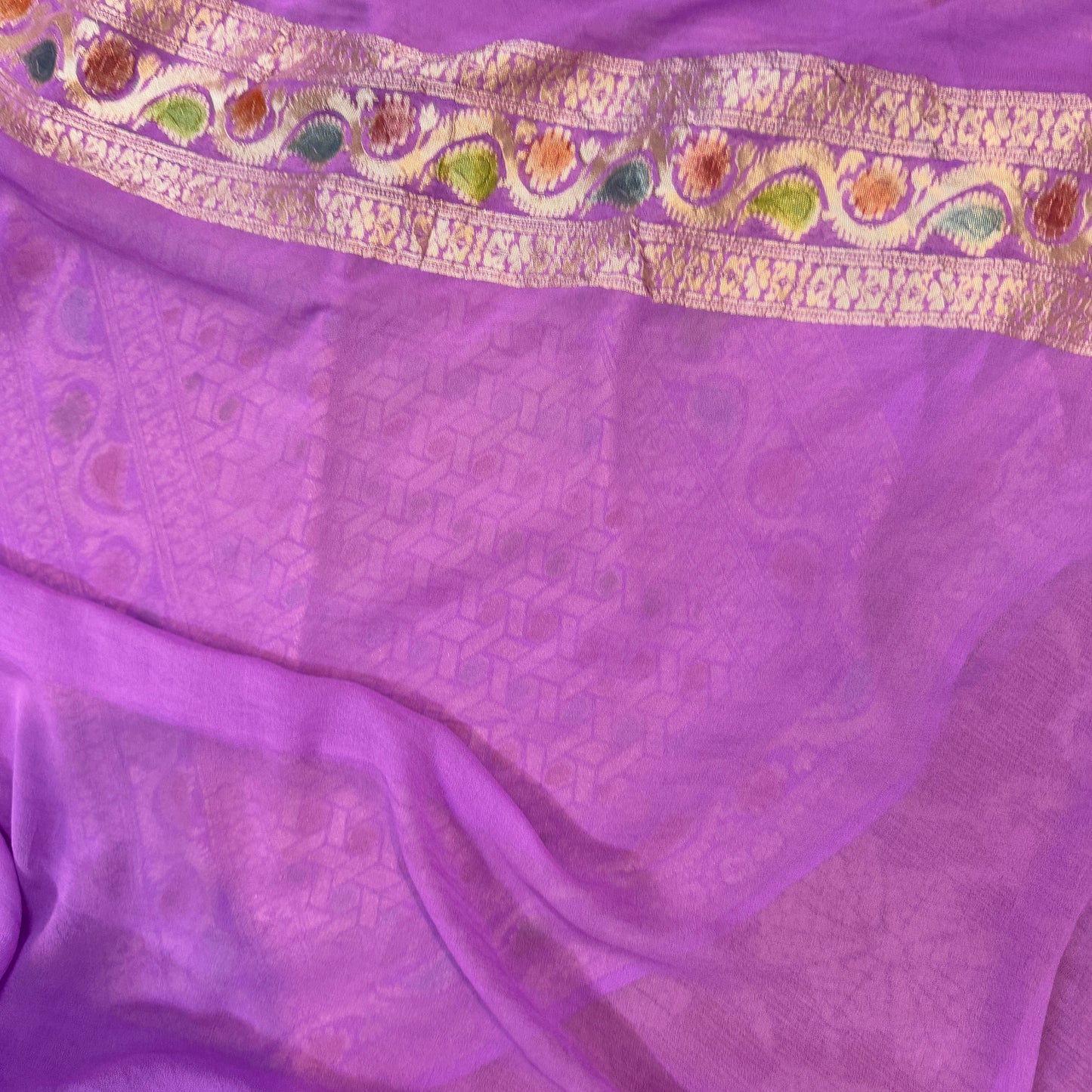 Purple Pure Khaddi Georgette Handloom Banarasi Saree – Hand Brush Dye by Shades Of Benares - banarasi - banarasi saree shop - banarasi saree manufacturers - banarasi saree wholesale - banaraasi sarees