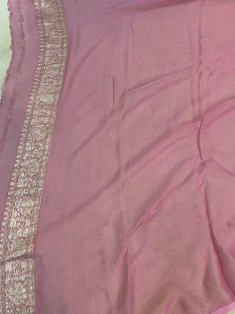 Graceful baby pink khaddi chiffon saree by Shades of Benares, exuding pure charm.