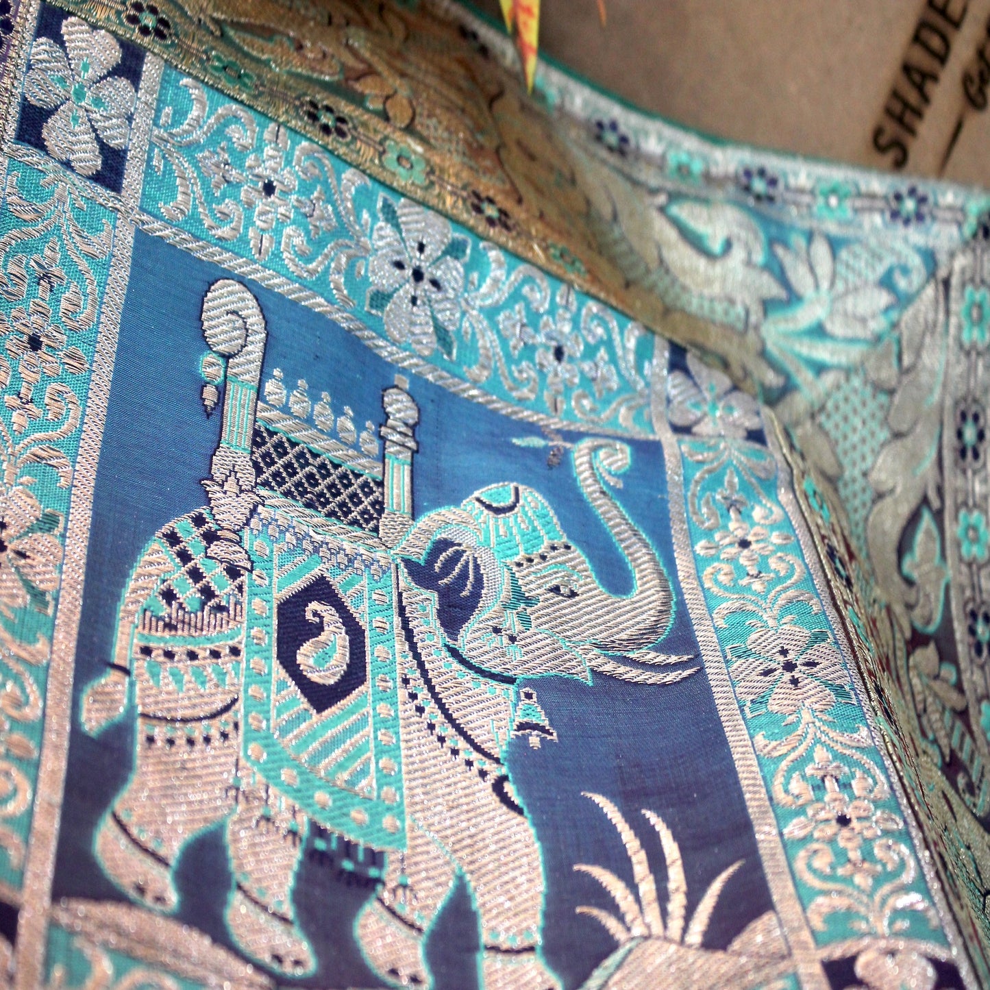 Blue Multicolour Handloom Pure Banarasi Brocade Cushion Cover by Shades Of Benares - banarasi - banarasi saree shop - banarasi saree manufacturers - banarasi saree wholesale - banaraasi sarees