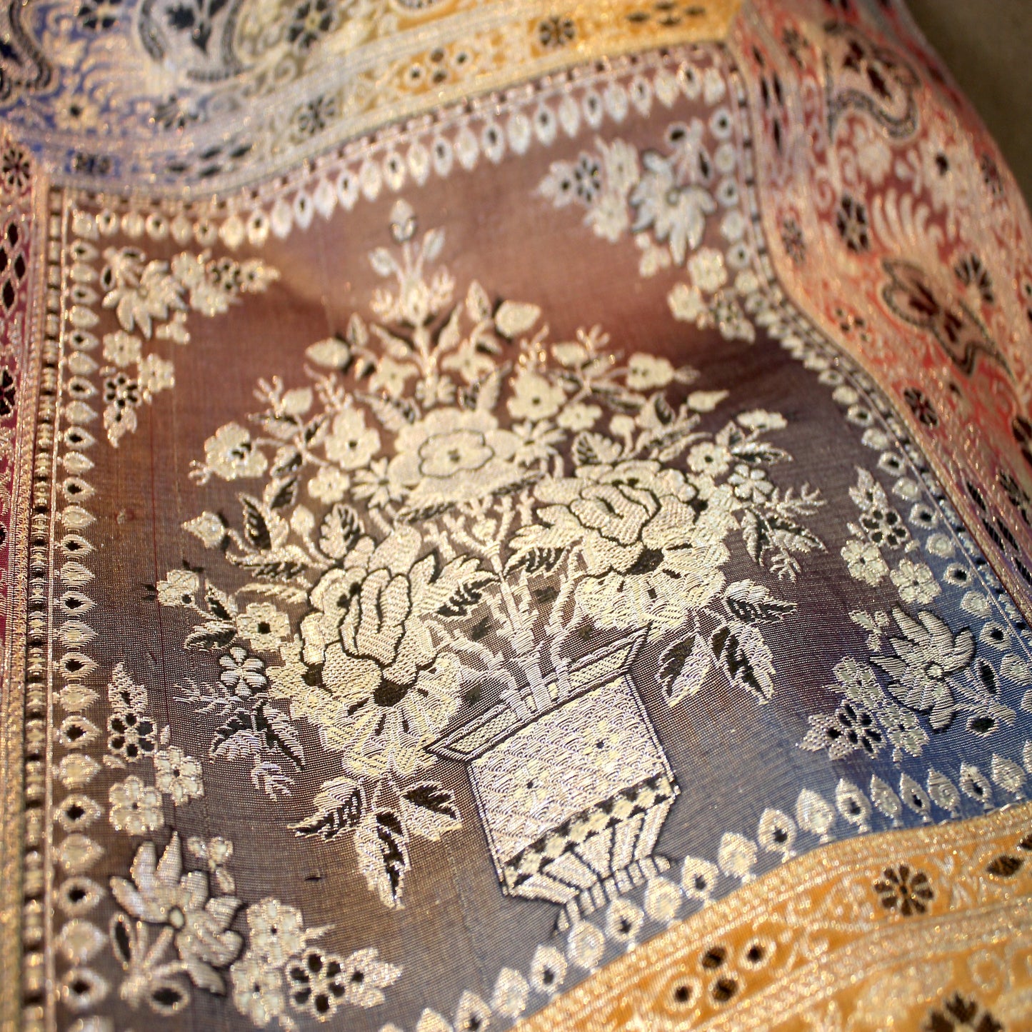 Multicoloured Weave Handloom Pure Banarasi Silk Brocade Cushion Cover by Shades Of Benares - banarasi - banarasi saree shop - banarasi saree manufacturers - banarasi saree wholesale - banaraasi sarees