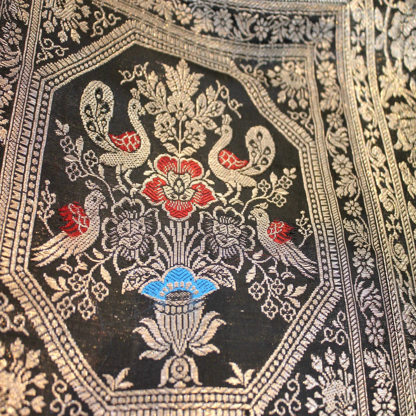 Black Weaved Handloom Pure Banarasi Silk Brocade Cushion Cover by Shades Of Benares - banarasi - banarasi saree shop - banarasi saree manufacturers - banarasi saree wholesale - banaraasi sarees