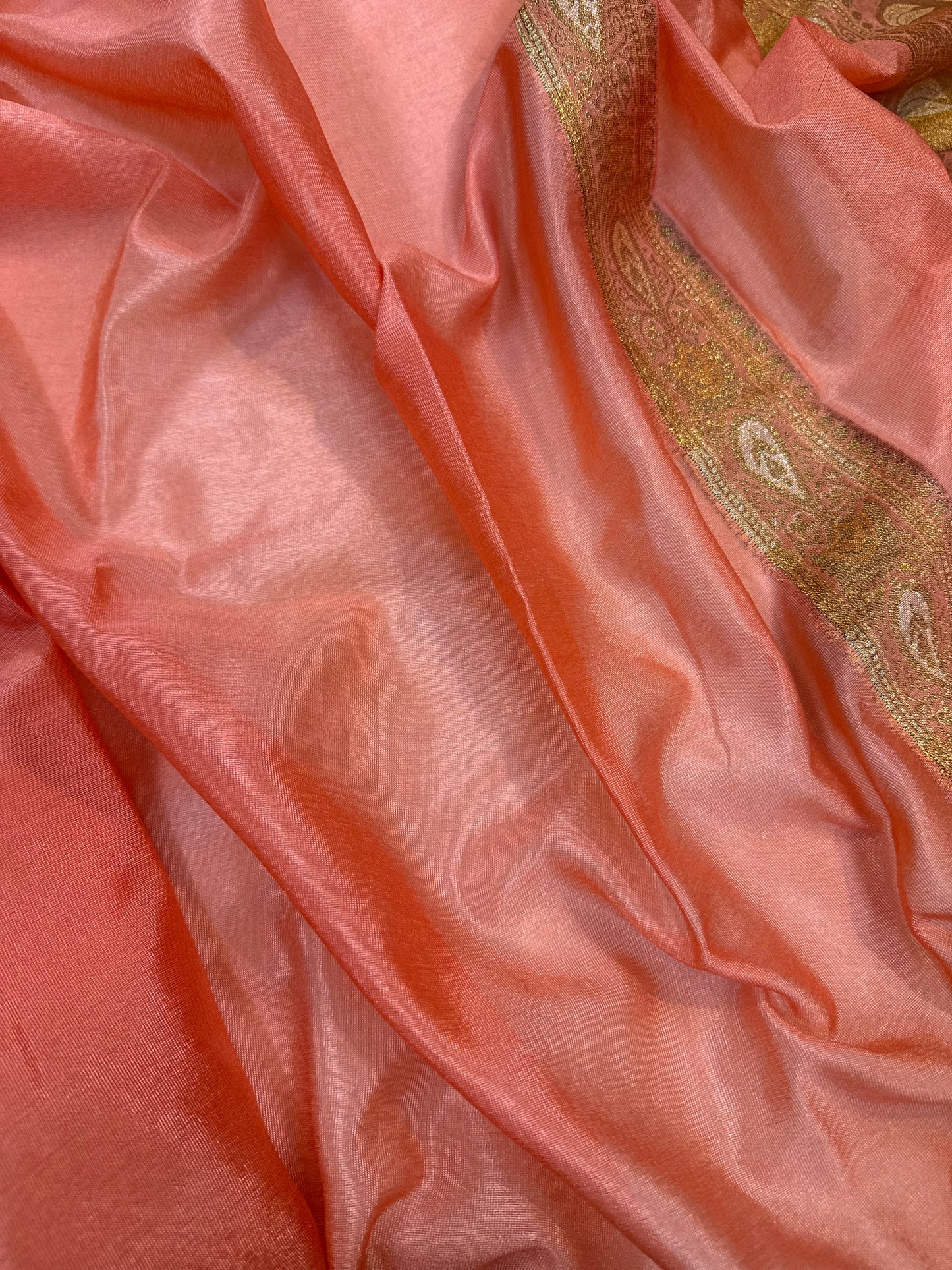 Peachish Pink Pure Chiffon Handloom Banarasi Saree by Shades Of Benares - banarasi - banarasi saree shop - banarasi saree manufacturers - banarasi saree wholesale - banaraasi sarees