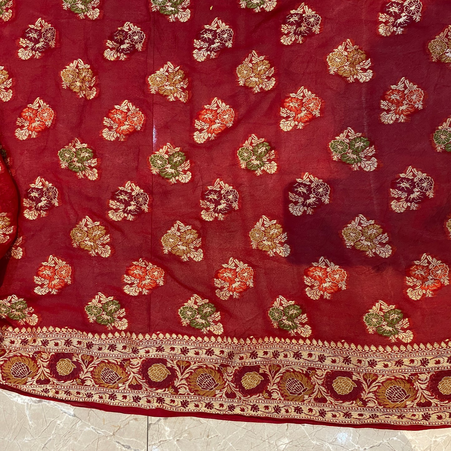 Red Pure Khaddi Georgette Banarasi Saree with Kadhua Minakari Border & Designer Blouse