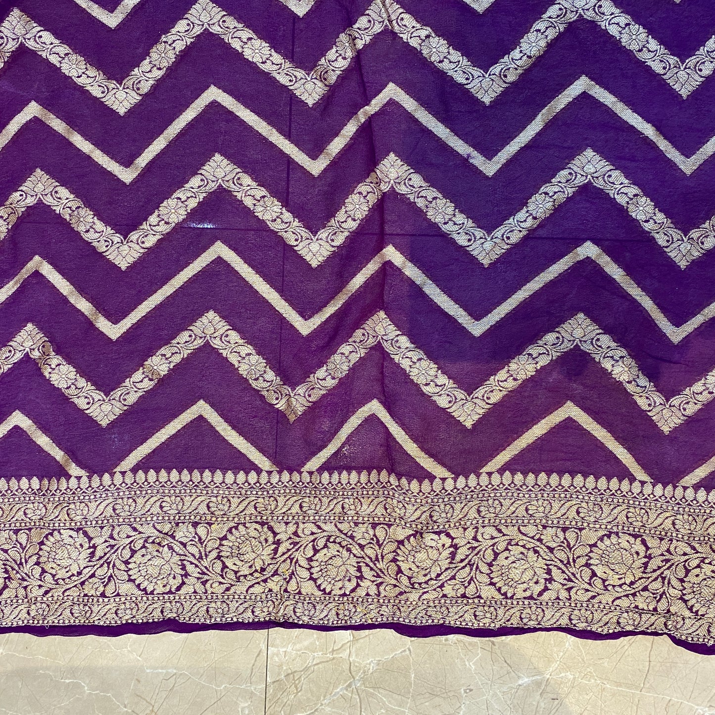 Purple Pure Khaddi Georgette Banarasi Saree with Kadhua Border & Designer Blouse