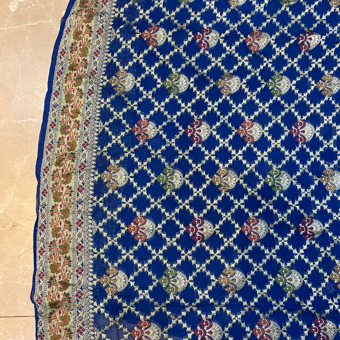 Royal Blue Pure Khaddi Georgette Banarasi Saree with Kadhua Minakari Border & Designer Blouse