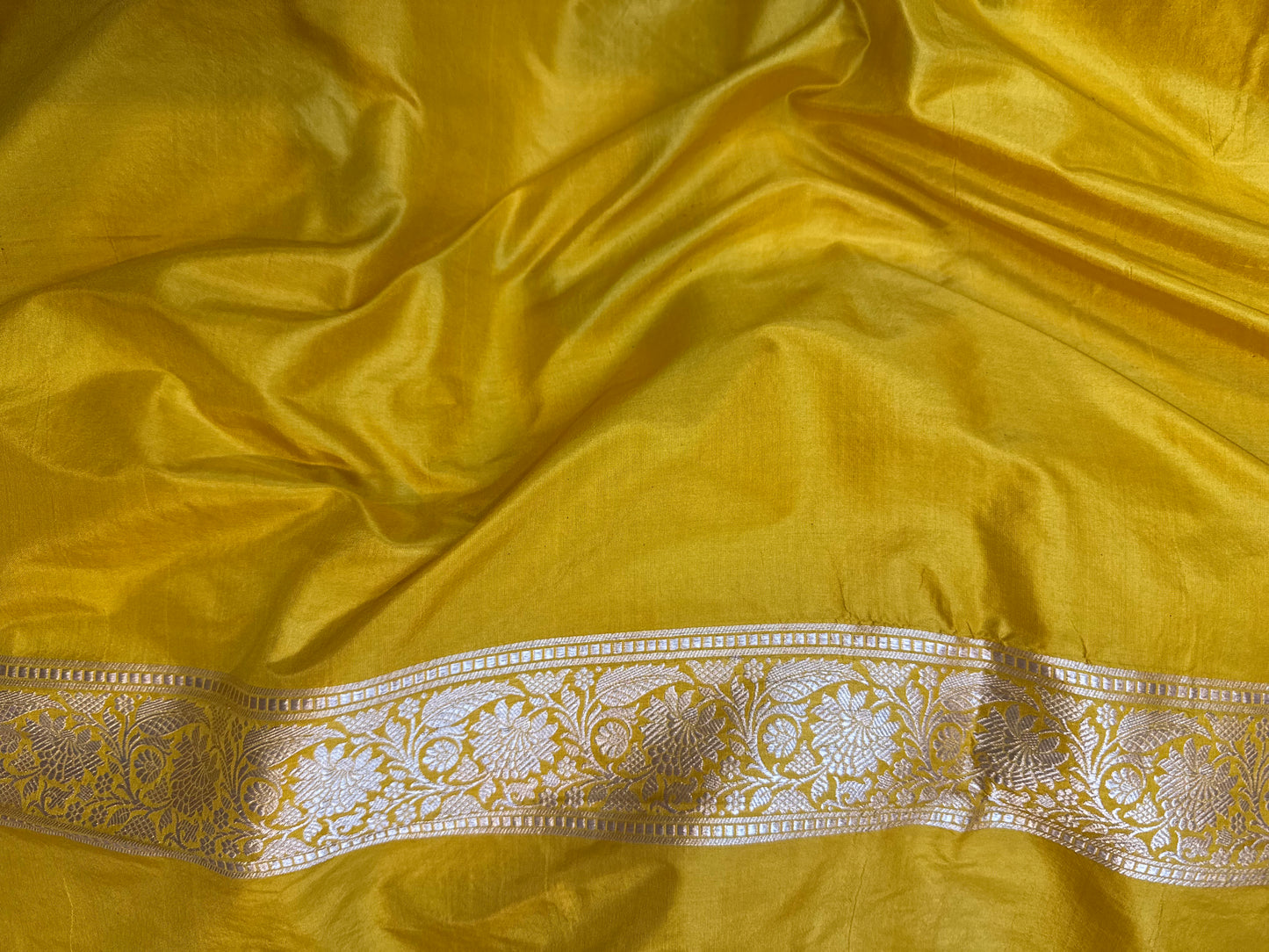 Yellow Pure Katan Silk Banarasi Saree with All-Over Handwoven Butis by Shades Of Benares - banarasi - banarasi saree shop - banarasi saree manufacturers - banarasi saree wholesale - banaraasi sarees