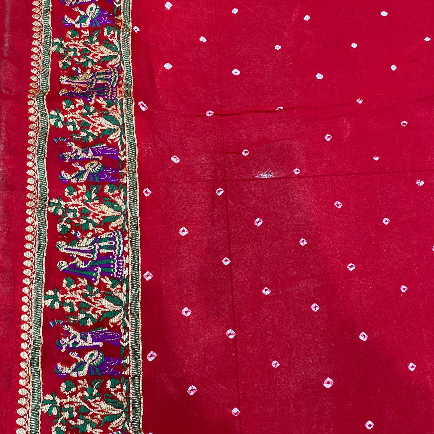 Surya Raga Ghatchola — Yellow & Red Khaddi Georgette Bandhani Banarasi Saree by Shades Of Banaras - banarasi - banarasi saree shop - banarasi saree manufacturers - banarasi saree wholesale - banaraasi sarees