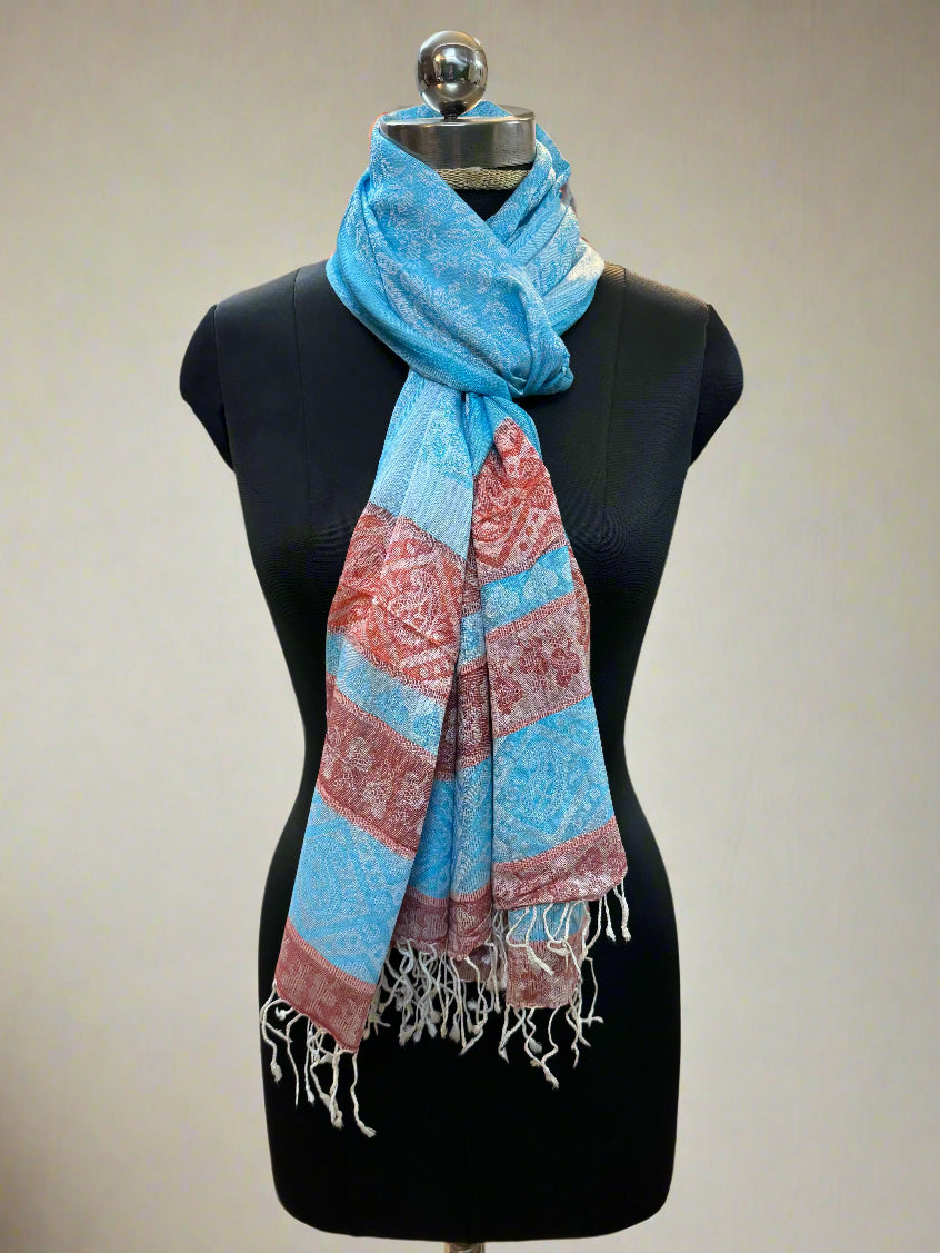 Blue Self-Weave Luxurious Pure Pashmina Scarf by Shades Of Benares - banarasi - banarasi saree shop - banarasi saree manufacturers - banarasi saree wholesale - banaraasi sarees
