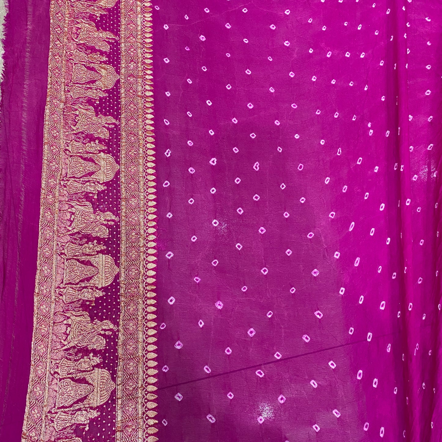 The Empress Pink: Shikargaah Khaddi Georgette Bandhani Saree by Shades Of Banaras - banarasi - banarasi saree shop - banarasi saree manufacturers - banarasi saree wholesale - banaraasi sarees