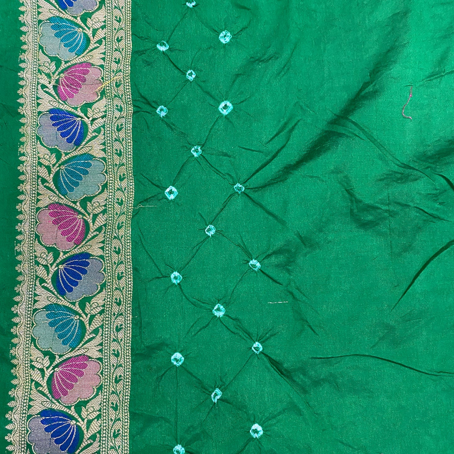 Maroon & Green Pure Georgette Bandhani Banarasi Saree with Minakari Weaving