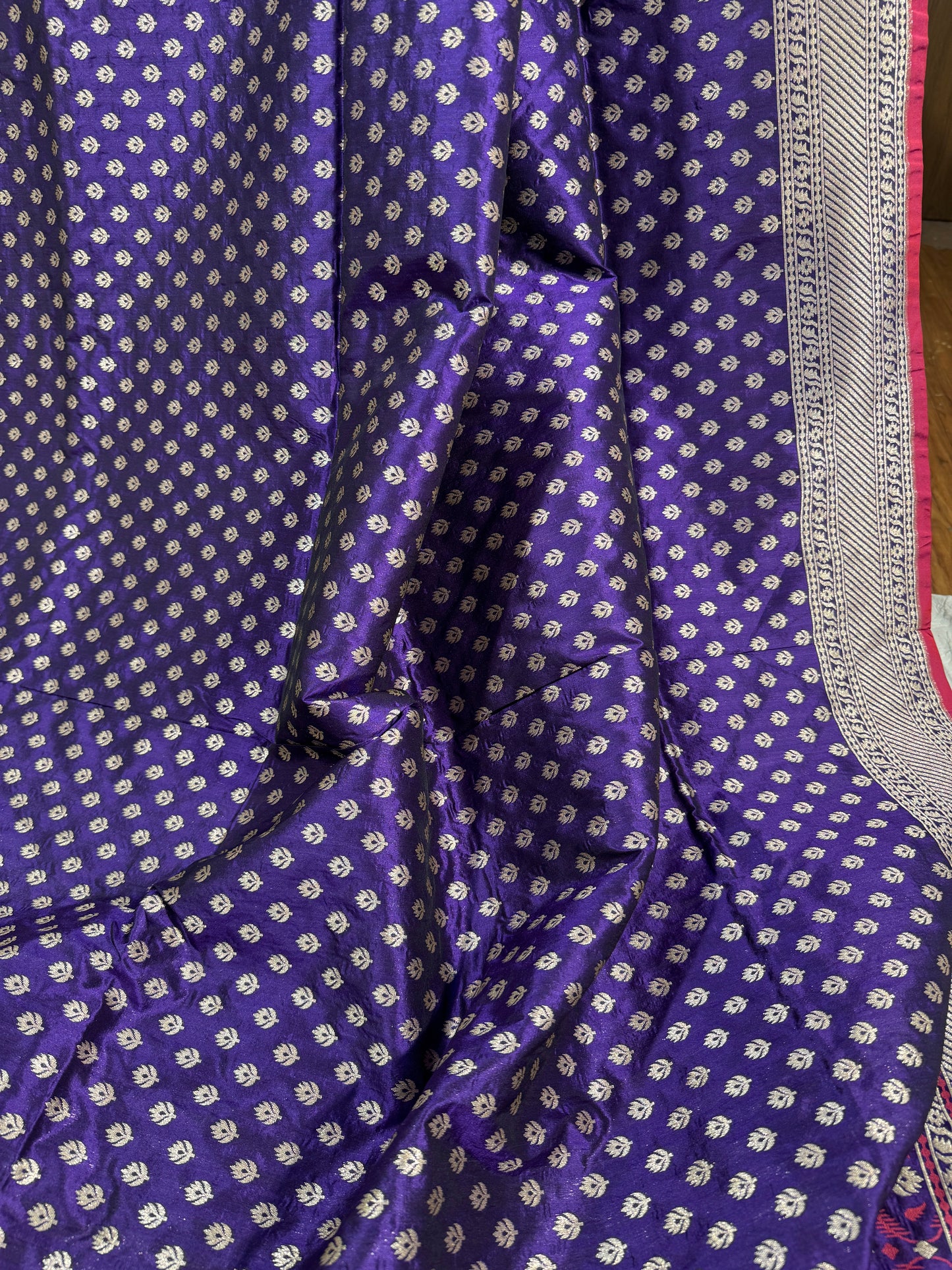 Purple Pure Katan Silk Handloom Banarasi Saree with All-Over Handwoven Work by Shades Of Benares - banarasi - banarasi saree shop - banarasi saree manufacturers - banarasi saree wholesale - banaraasi sarees