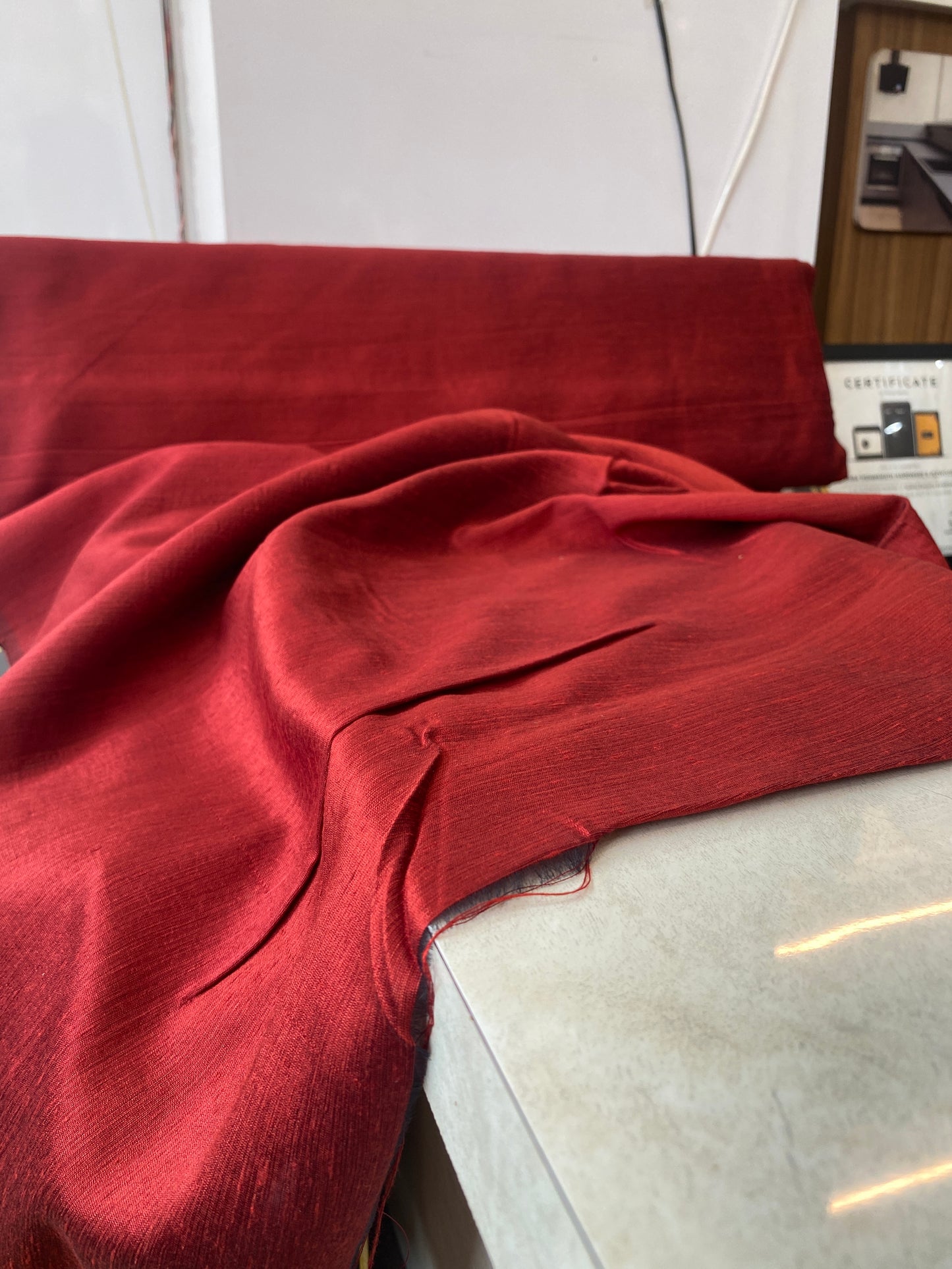 Royal Maroon Raw Silk Fabric: Handcrafted Texture & Timeless Elegance (By Meter) by Shades Of Banaras - banarasi - banarasi saree shop - banarasi saree manufacturers - banarasi saree wholesale - banaraasi sarees - banarasi sari - banarasi saris - silk saree - silk sari - wedding saree - wedding sari - designer sari - wedding collection - gifting