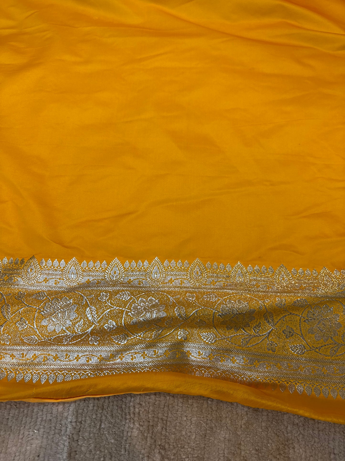 Yellow Pure Silk Handloom Banarasi Saree with Handwoven Jaal Work by Shades Of Benares - banarasi - banarasi saree shop - banarasi saree manufacturers - banarasi saree wholesale - banaraasi sarees