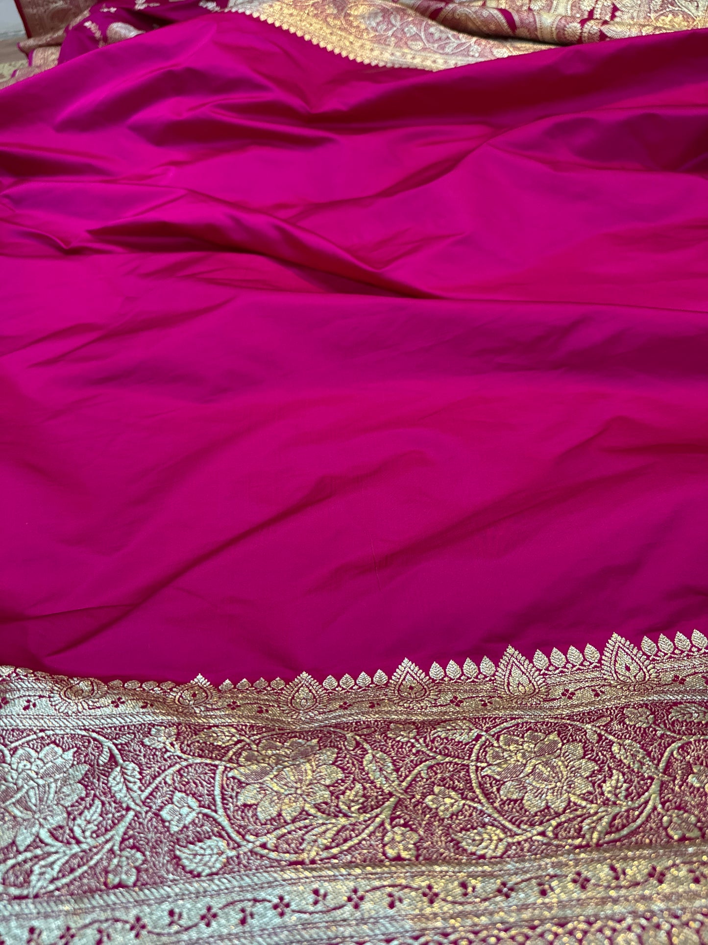 Raani Pink Pure Silk Handloom Banarasi Saree with All-Over Handwoven Jaal Work by Shades Of Benares - banarasi - banarasi saree shop - banarasi saree manufacturers - banarasi saree wholesale - banaraasi sarees