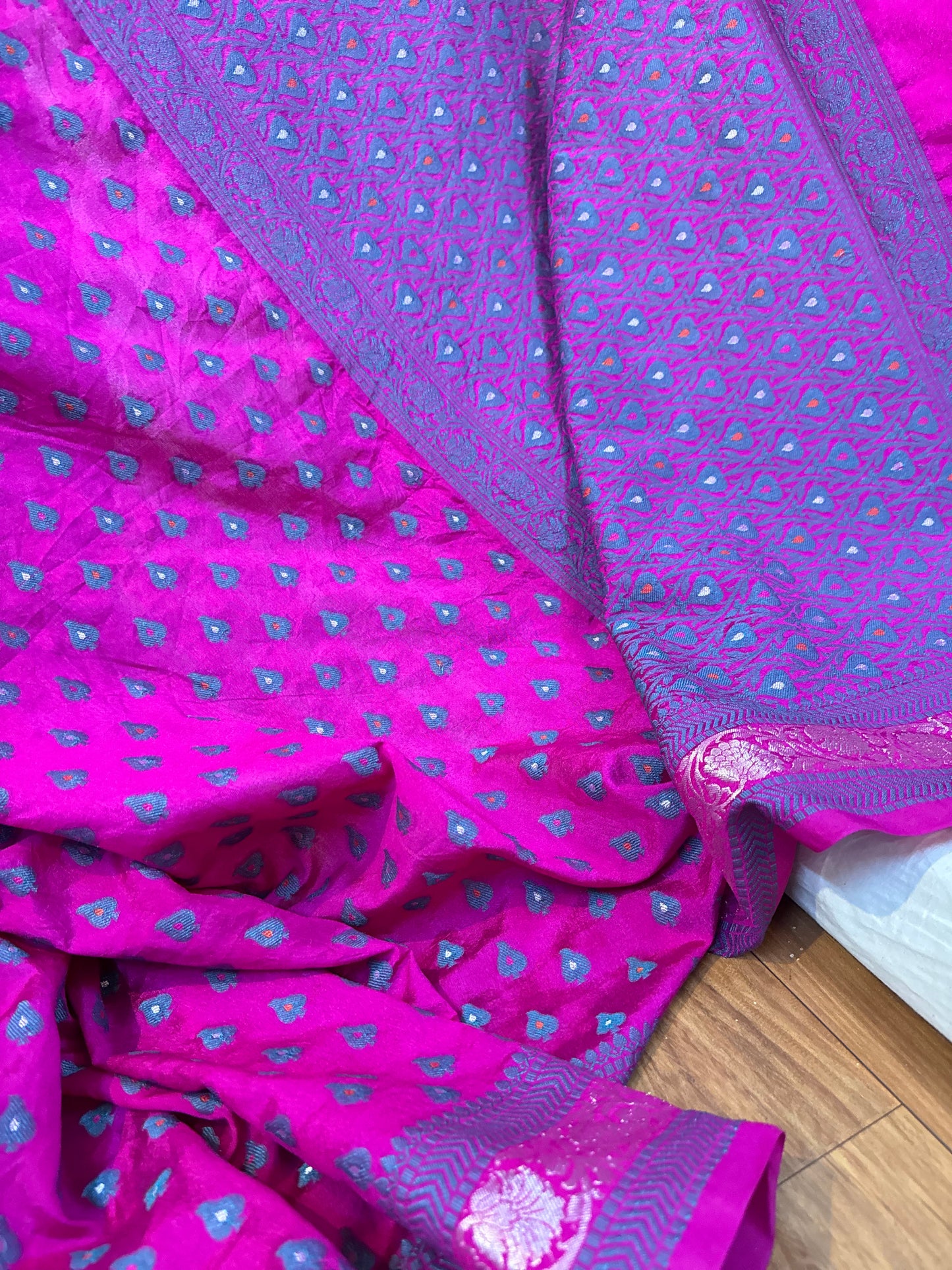Purple Summer Silk Handloom Banarasi Saree with Blue Butis by Shades Of Benares - banarasi - banarasi saree shop - banarasi saree manufacturers - banarasi saree wholesale - banaraasi sarees