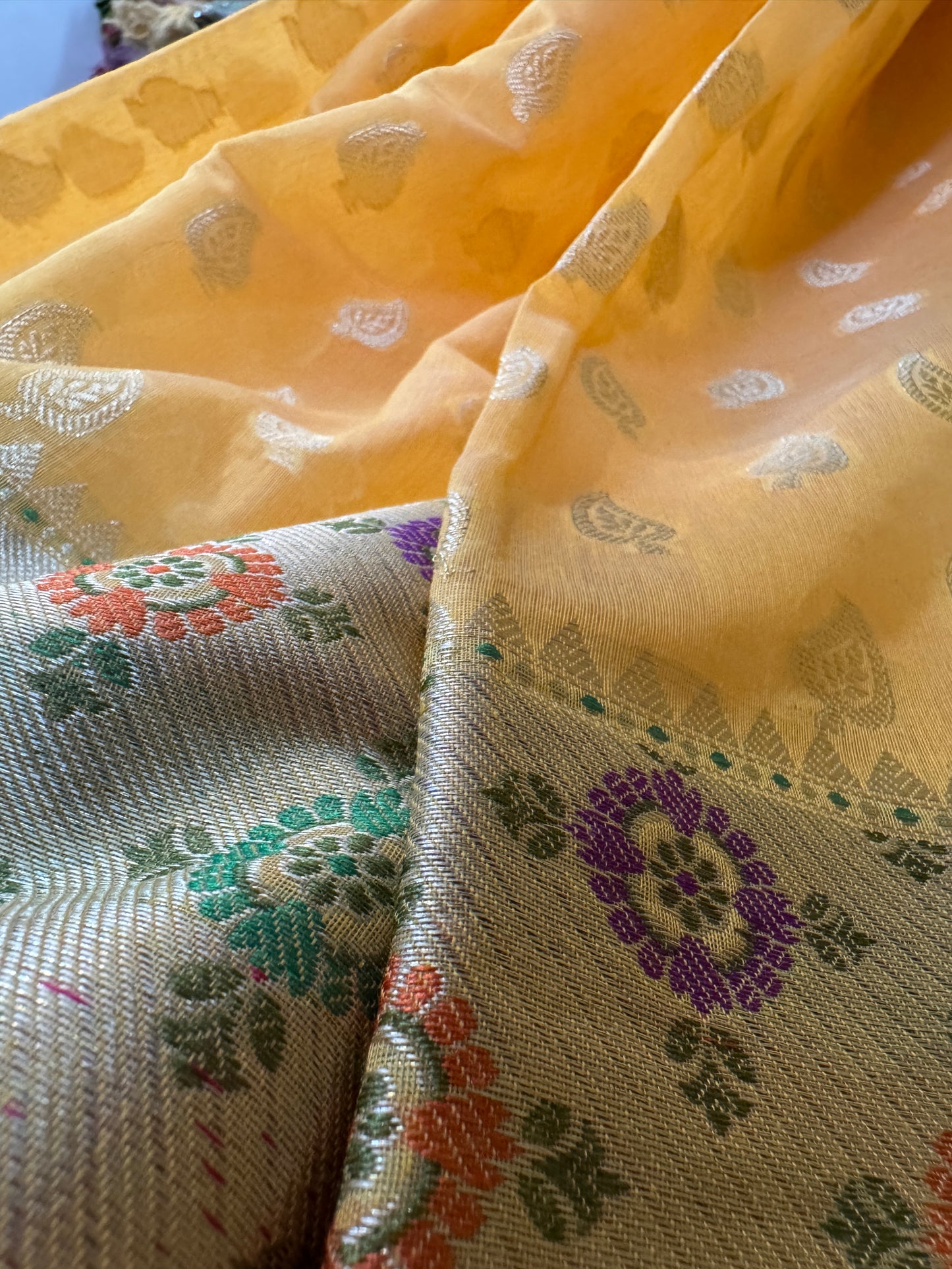 Yellow Pure Cotton Handloom Banarasi Saree with Tilfi Border by Shades Of Benares - banarasi - banarasi saree shop - banarasi saree manufacturers - banarasi saree wholesale - banaraasi sarees
