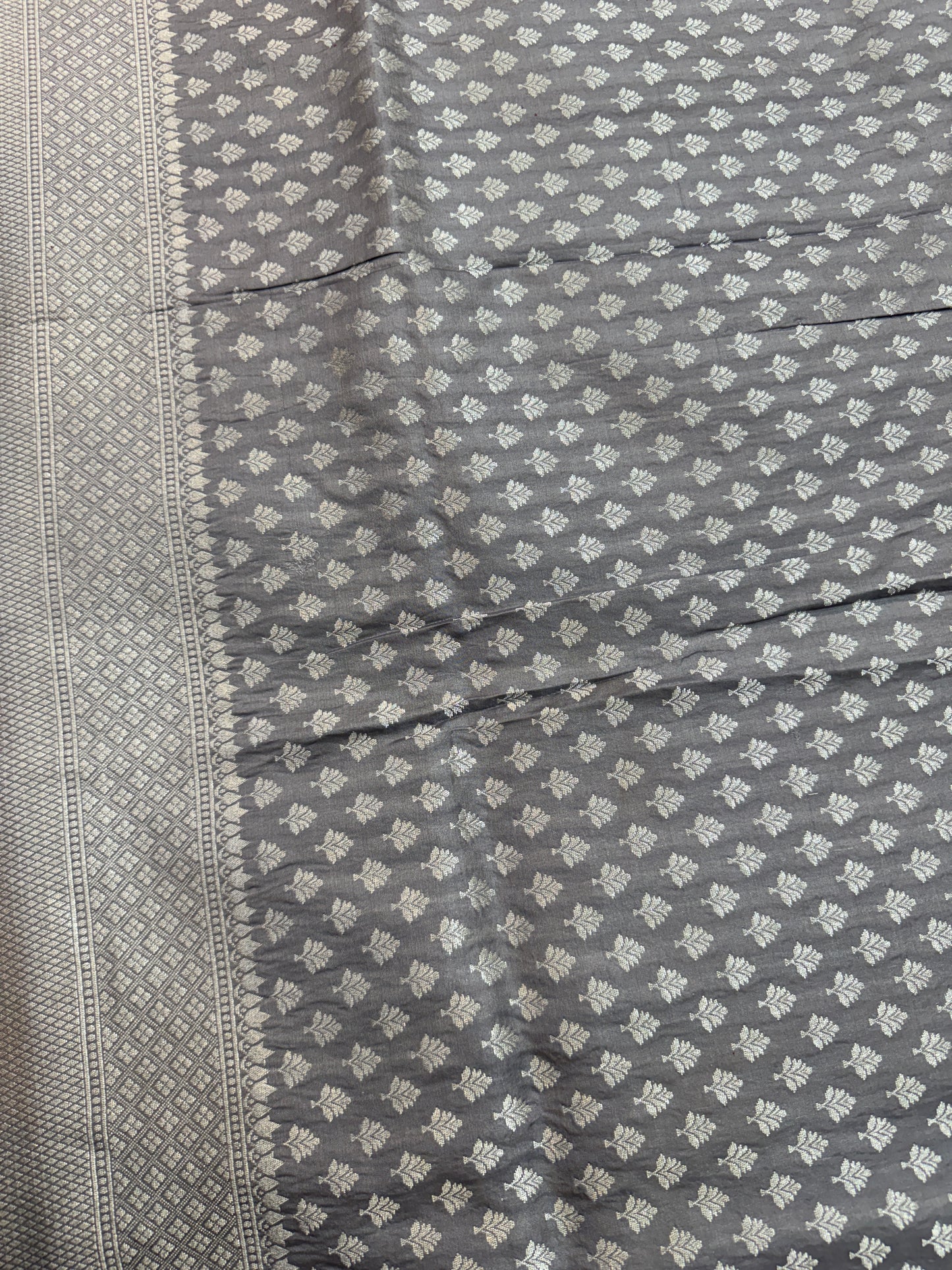 Grey Pure Silk Handloom Banarasi Saree with All Over Jaal Weave by Shades Of Benares - banarasi - banarasi saree shop - banarasi saree manufacturers - banarasi saree wholesale - banaraasi sarees