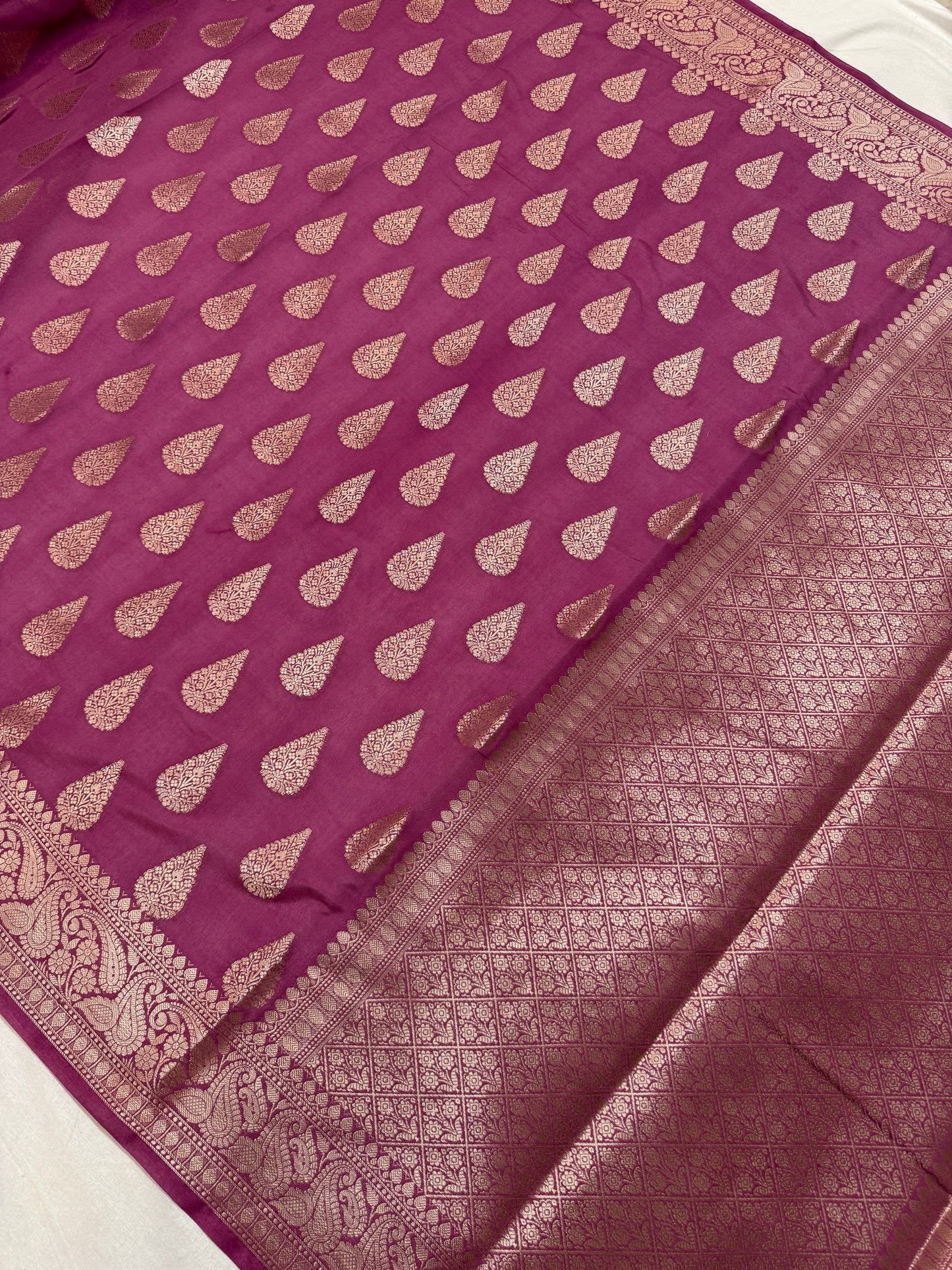 Pink Dupion Silk Handloom Banarasi Saree with Gold Zari Butis by Shades Of Benares - banarasi - banarasi saree shop - banarasi saree manufacturers - banarasi saree wholesale - banaraasi sarees