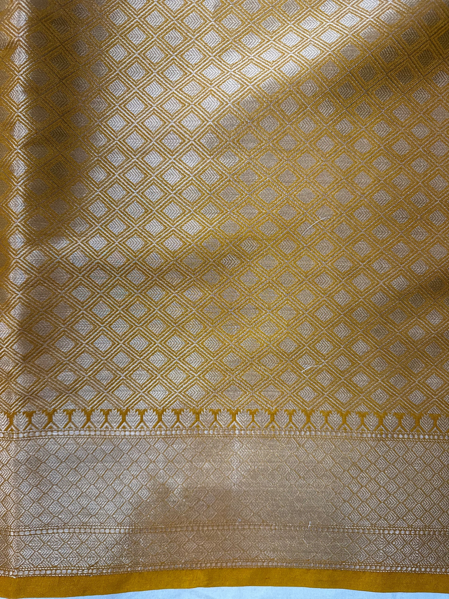 Yellow Dupion Silk Handloom Banarasi Saree with Gold Zari Jaal by Shades Of Benares - banarasi - banarasi saree shop - banarasi saree manufacturers - banarasi saree wholesale - banaraasi sarees