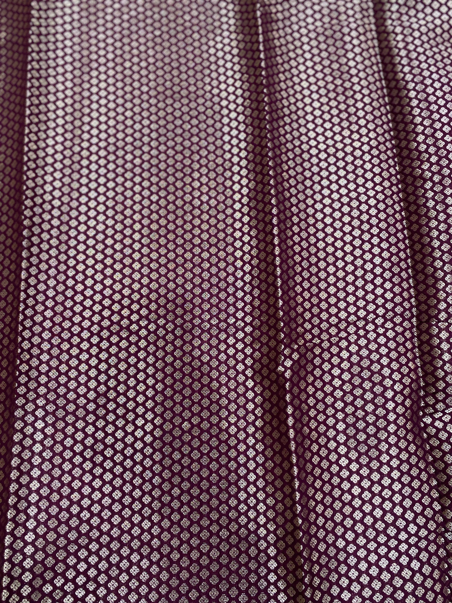 Wine Luxe Couture Handwoven Banarasi Cotton Silk Saree in Matt Silver Zari