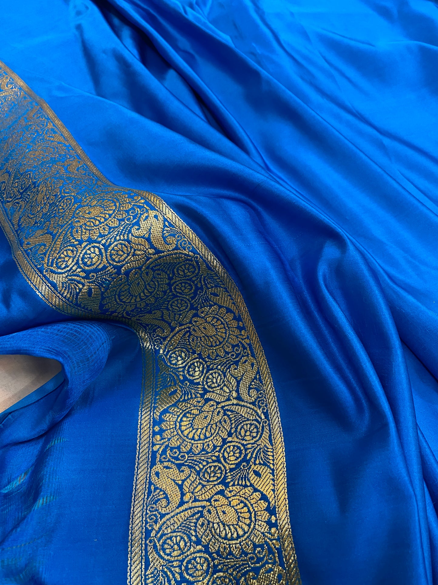 The Sky Blue Pure Satin Silk Banarasi Saree by Shades Of Benares - banarasi - banarasi saree shop - banarasi saree manufacturers - banarasi saree wholesale - banaraasi sarees