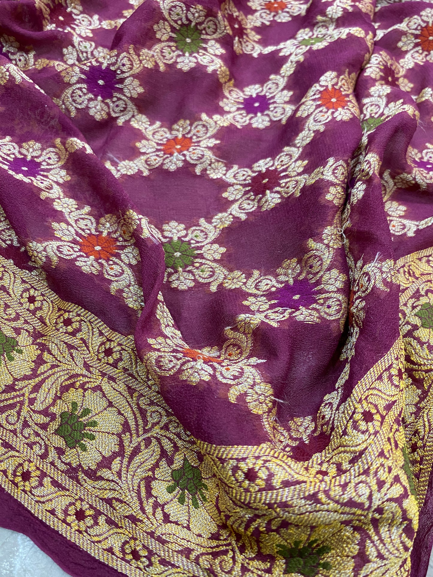 Rosa Sovrana Pekhwa Couture Pure Khaddi Chiffon Banarasi Saree