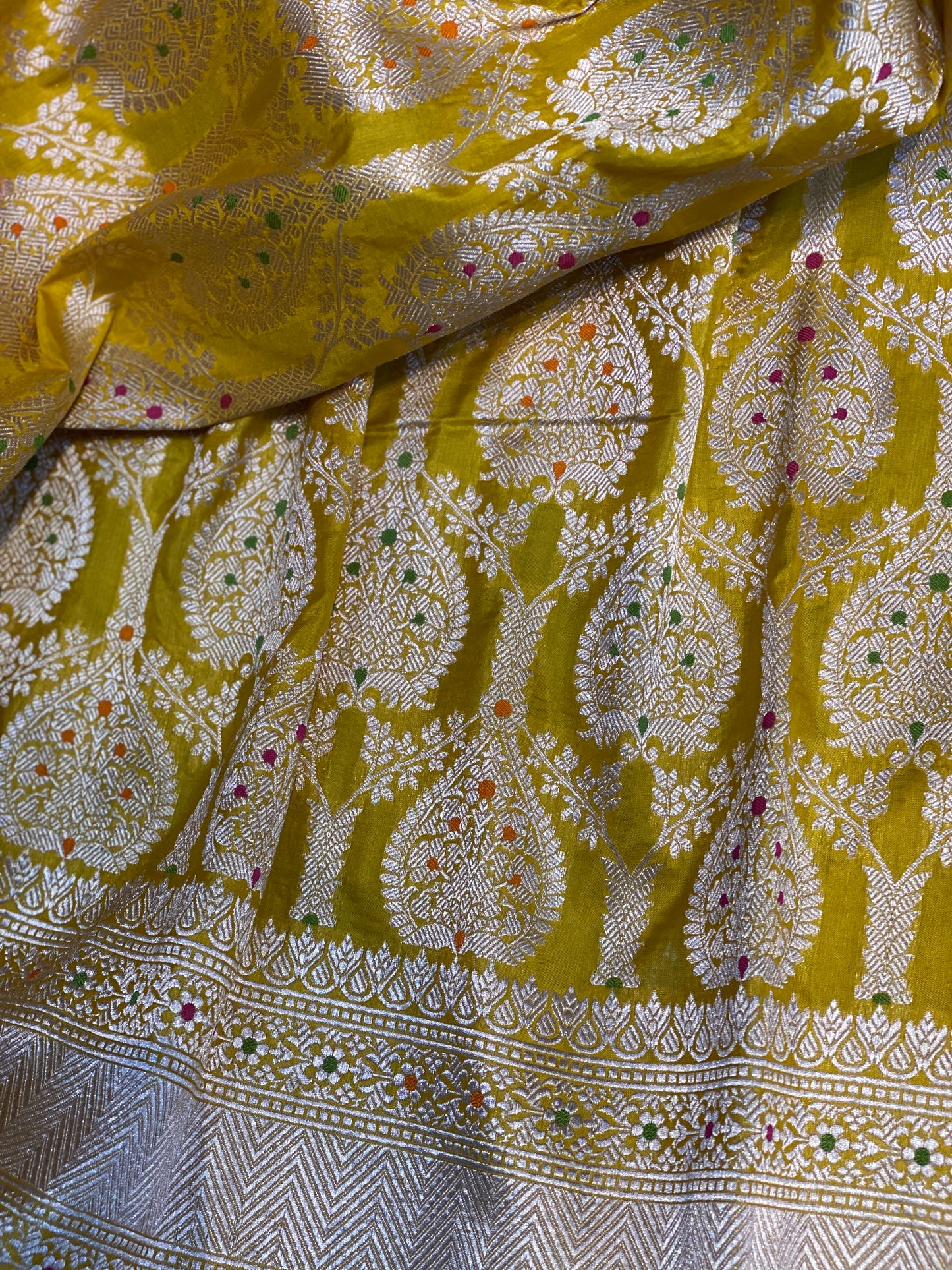 Elegant Yellow Pure Silk Banarasi Saree with Handwoven Jaal Work by Shades Of Benares - banarasi - banarasi saree shop - banarasi saree manufacturers - banarasi saree wholesale - banaraasi sarees
