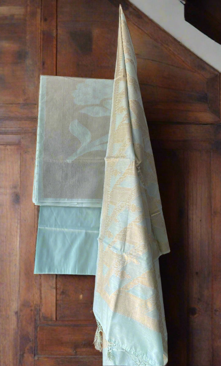 Blue Pure Cotton 3-Piece Unstitched Dress Material by Shades Of Benares - banarasi - banarasi saree shop - banarasi saree manufacturers - banarasi saree wholesale - banaraasi sarees