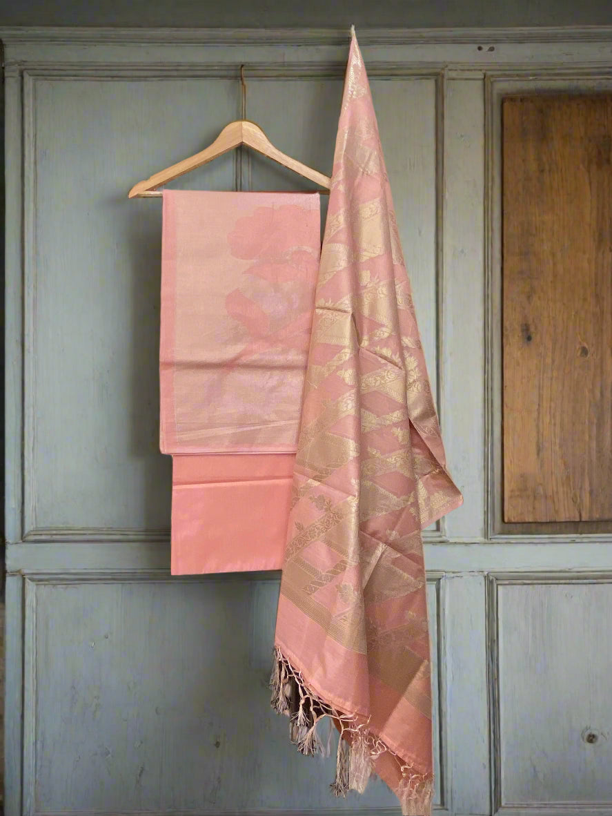 Pink Pure Cotton 3-Piece Unstitched Dress Material by Shades Of Benares - banarasi - banarasi saree shop - banarasi saree manufacturers - banarasi saree wholesale - banaraasi sarees