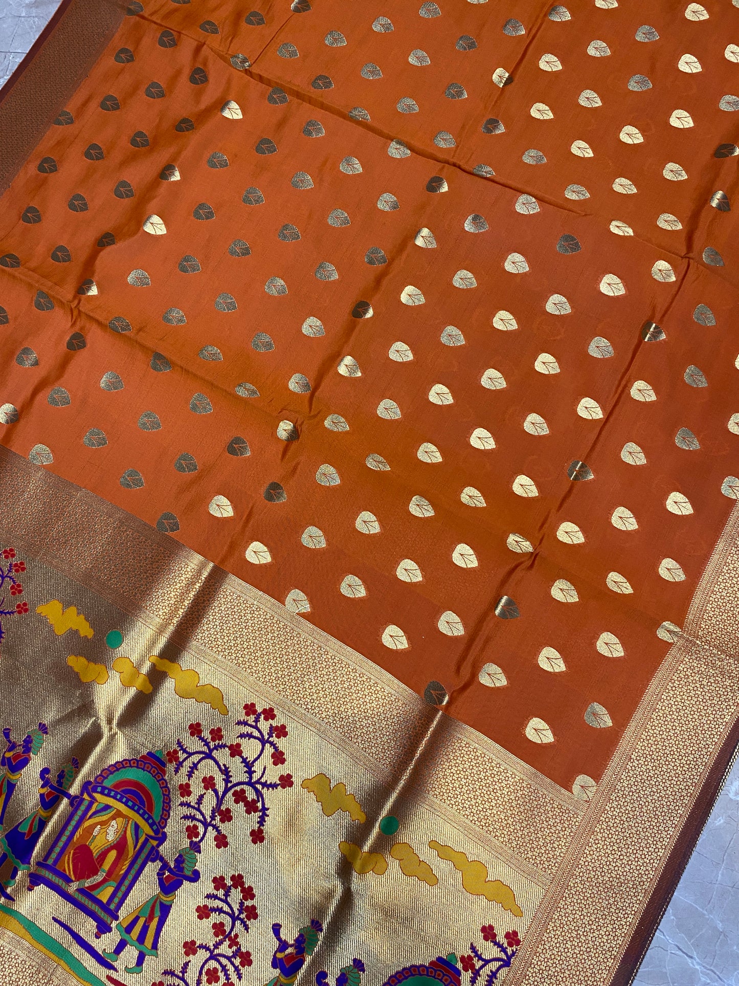 Orange Handloom Banarasi Silk Saree with Paithani Pallu by Shades Of Benares - banarasi - banarasi saree shop - banarasi saree manufacturers - banarasi saree wholesale - banaraasi sarees