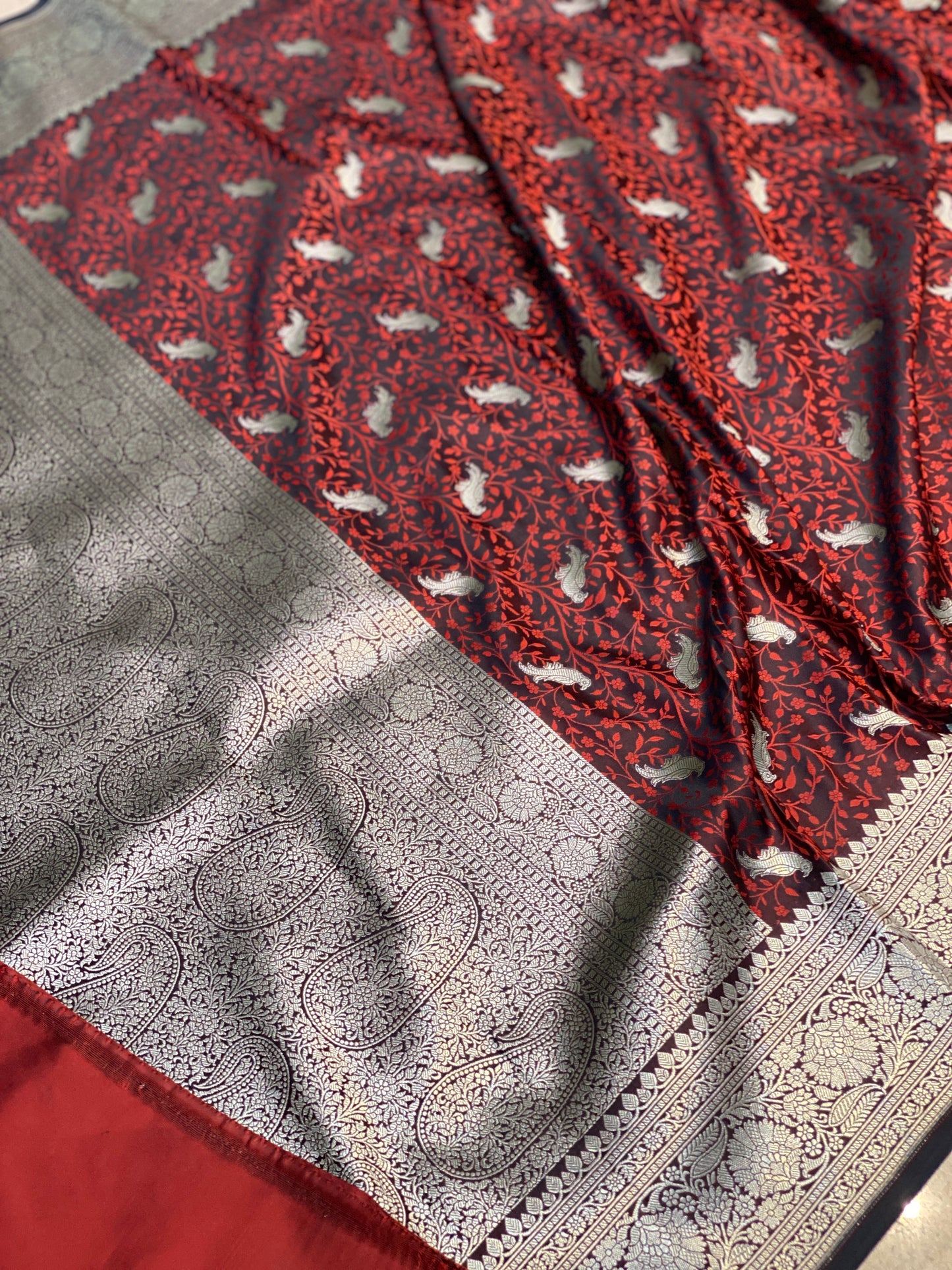 Wine Pure Silk Banarasi Saree with Tanchui Weave & Bird Motifs by Shades Of Benares - banarasi - banarasi saree shop - banarasi saree manufacturers - banarasi saree wholesale - banaraasi sarees
