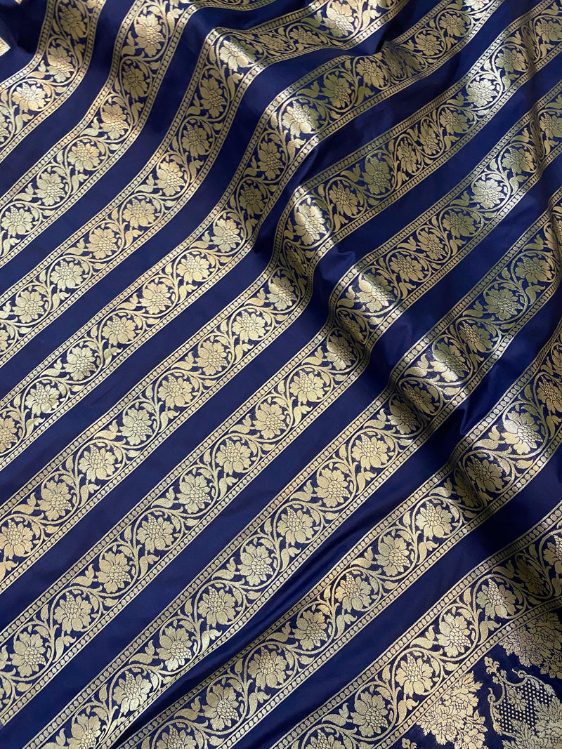 Navy Blue Banarasi Katan Silk Handloom Lehenga - Shades Of Benares