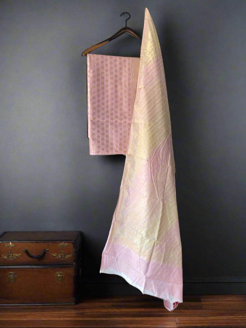 Light Pink Pure Cotton Banarasi Dress Material Set With Zari Dupatta by Shades Of Benares - banarasi - banarasi saree shop - banarasi saree manufacturers - banarasi saree wholesale - banaraasi sarees