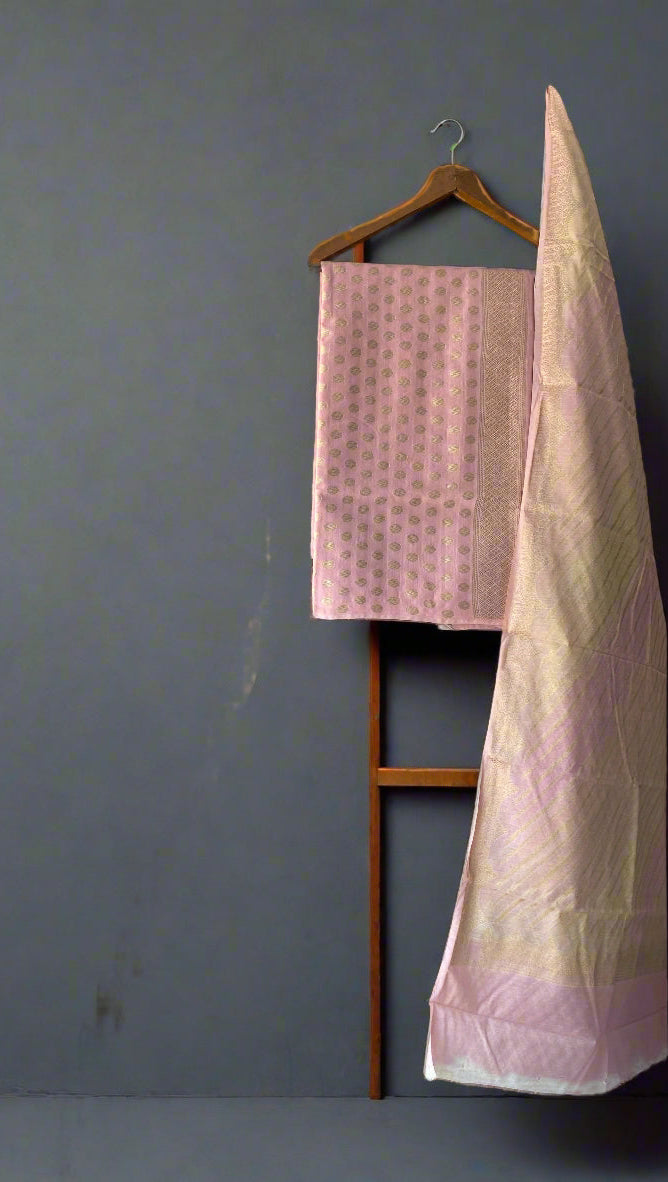 Baby Pink Pure Cotton Banarasi Dress Material Set With Zari Dupatta by Shades Of Benares - banarasi - banarasi saree shop - banarasi saree manufacturers - banarasi saree wholesale - banaraasi sarees