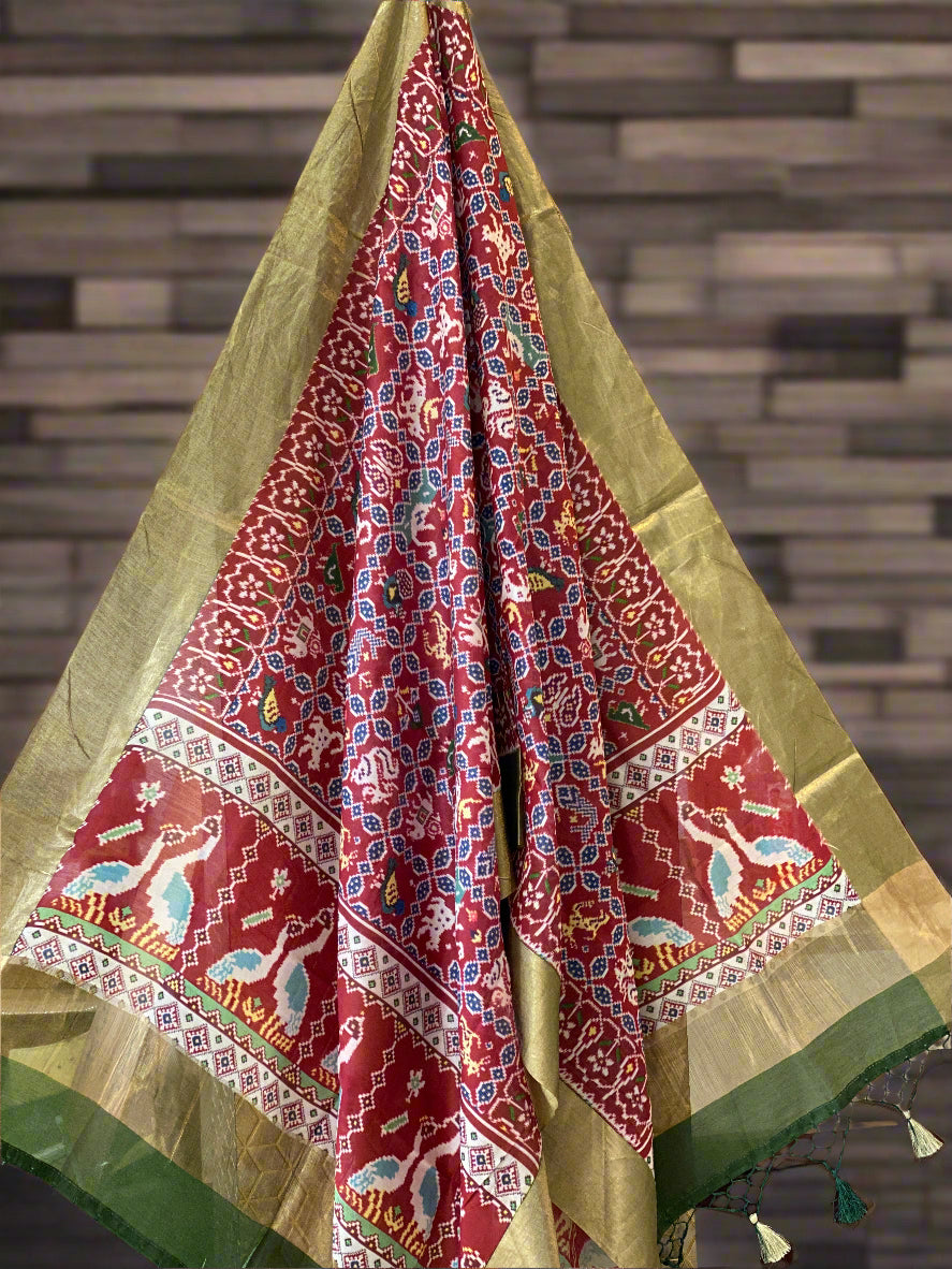 Garnishing Red 3 PCS Unstitched Suit Set With Hand Embroidery & Digital Dupatta by Shades Of Benares - banarasi - banarasi saree shop - banarasi saree manufacturers - banarasi saree wholesale - banaraasi sarees