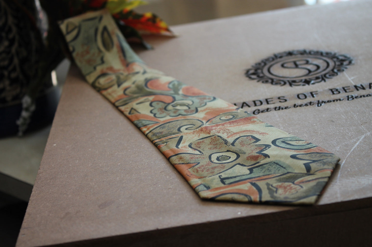 Chic Light Brown and Black Men's Neck Tie in Pure Banarasi Silk by Shades Of Benares - banarasi - banarasi saree shop - banarasi saree manufacturers - banarasi saree wholesale - banaraasi sarees