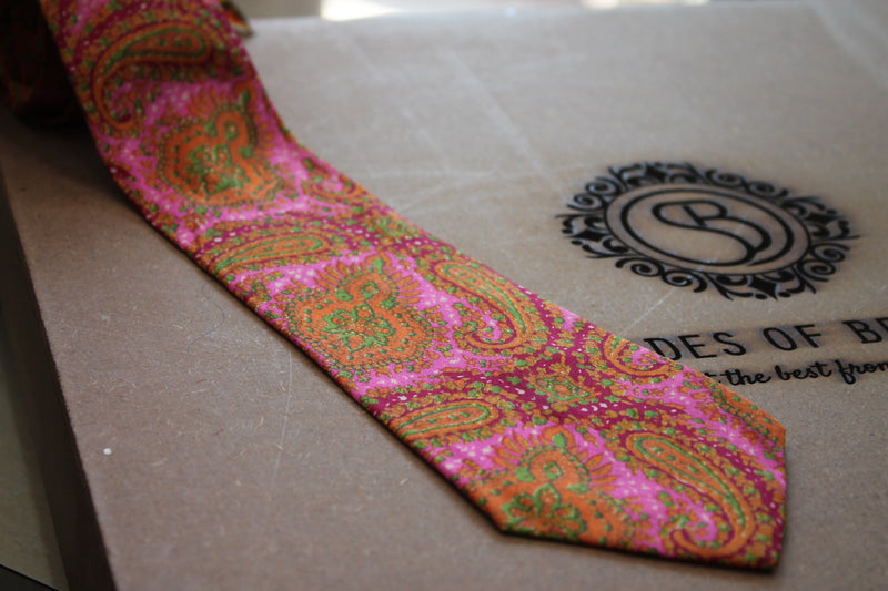 Pink Banarasi silk men's neck tie by Shades of Benares, stylish and elegant accessory.