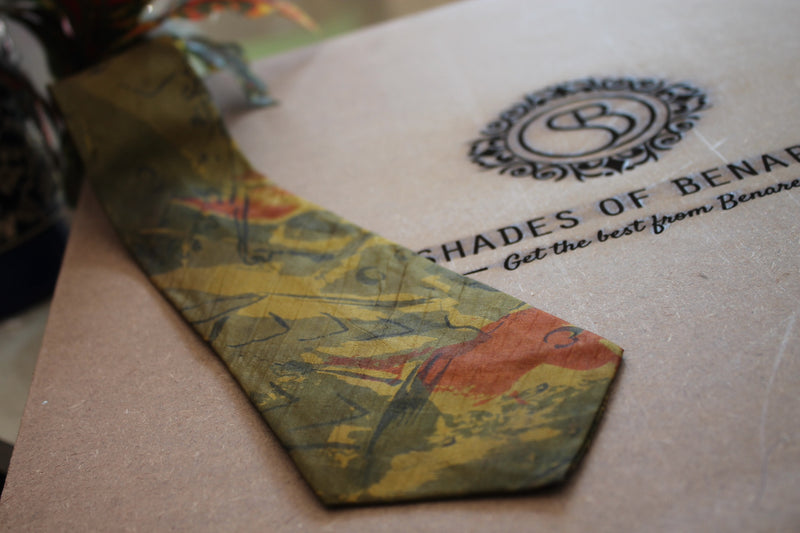Dark green Banarasi silk men's neck tie by Shades of Benares, exuding elegance and sophistication.