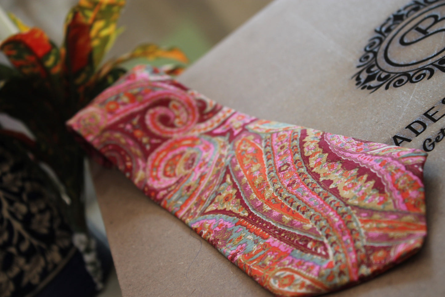 Printed Pink and Red Pure Banarasi Silk Neck Tie by Shades Of Benares - banarasi - banarasi saree shop - banarasi saree manufacturers - banarasi saree wholesale - banaraasi sarees