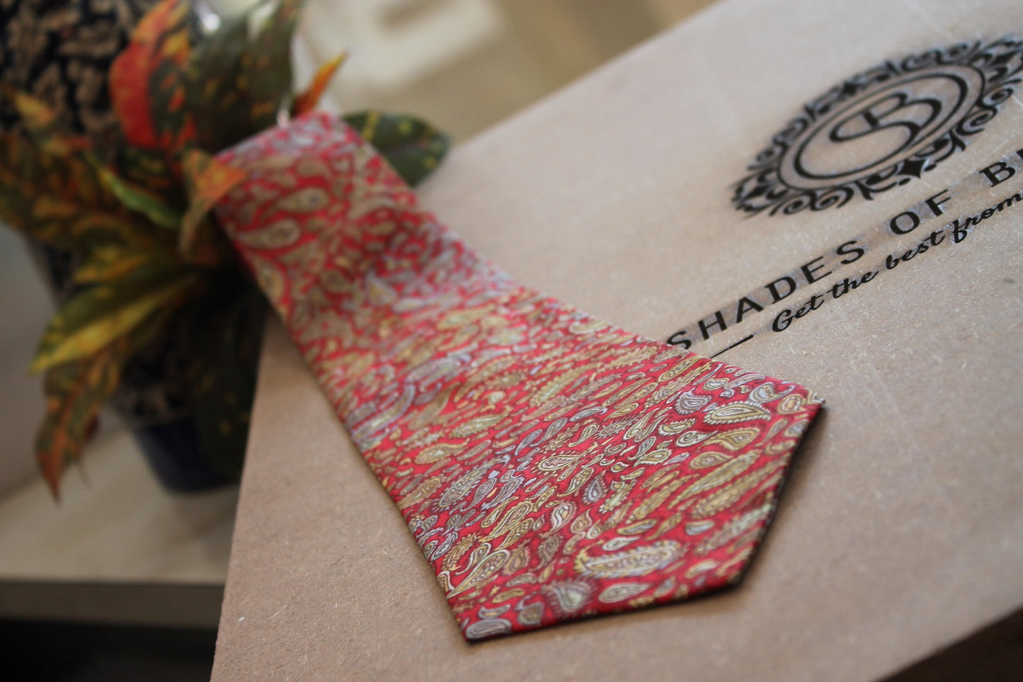 Red Luxurious Hand-Printed Banarasi Silk Neck Tie by Shades Of Benares - banarasi - banarasi saree shop - banarasi saree manufacturers - banarasi saree wholesale - banaraasi sarees