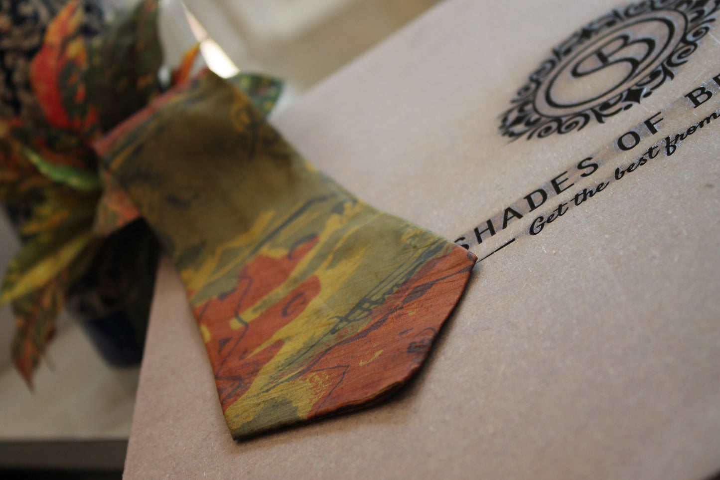 Mehendi Green Hand-Printed Banarasi Silk Neck Tie by Shades Of Benares - banarasi - banarasi saree shop - banarasi saree manufacturers - banarasi saree wholesale - banaraasi sarees