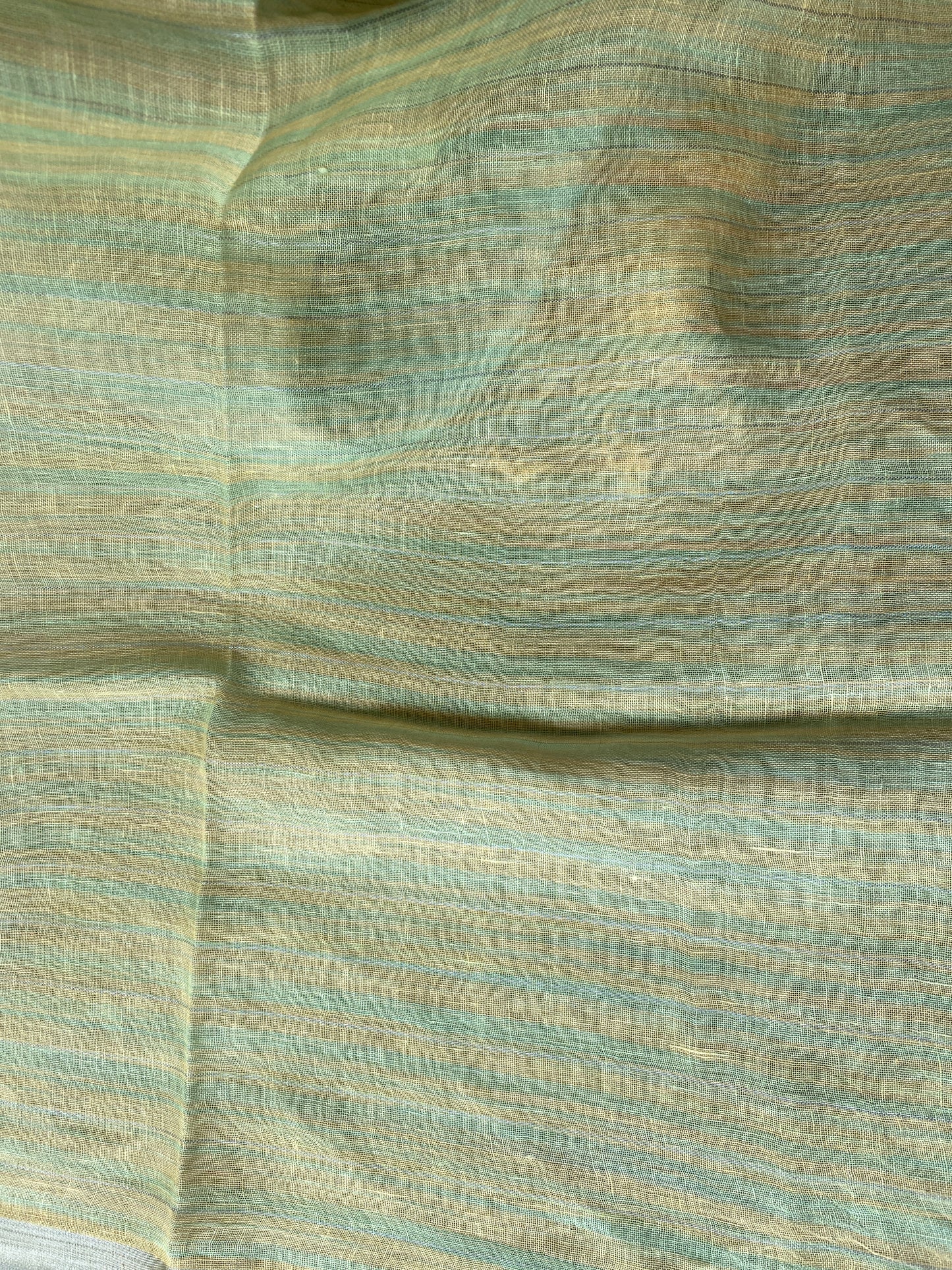 Light Yellow Pure Linen Saree With Blue Floral Hand Print by Shades Of Benares - banarasi - banarasi saree shop - banarasi saree manufacturers - banarasi saree wholesale - banaraasi sarees