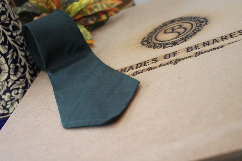 Sophisticated limited edition black Banarasi pure raw silk neck tie by Shades of Benares.
