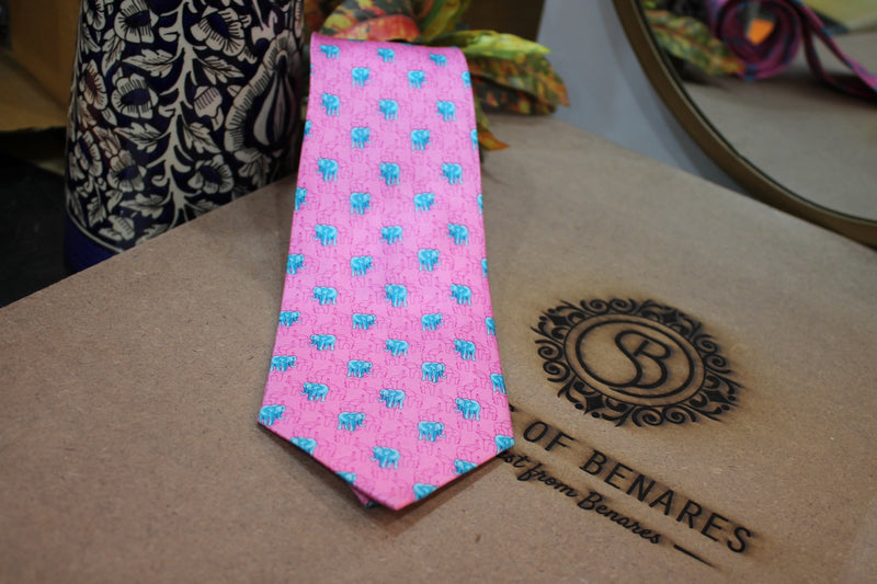 Furious Pink Pure Banarasi Satin Silk Printed Neck Tie by shades of benares - a vibrant and stylish accessory.